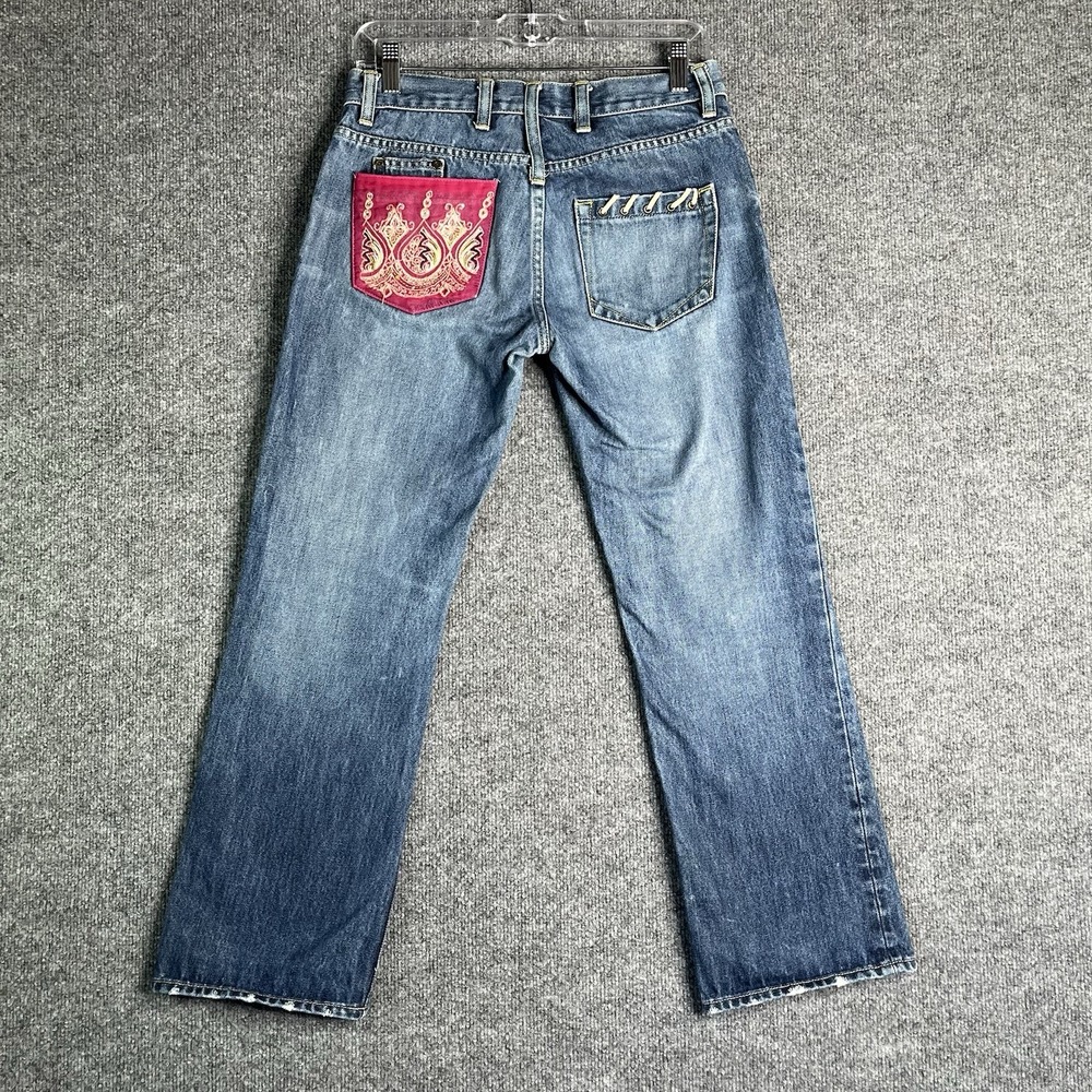 Karen Millen Cropped Jeans Women Size 4‎ Denim Y2K Blue Pink Pocket